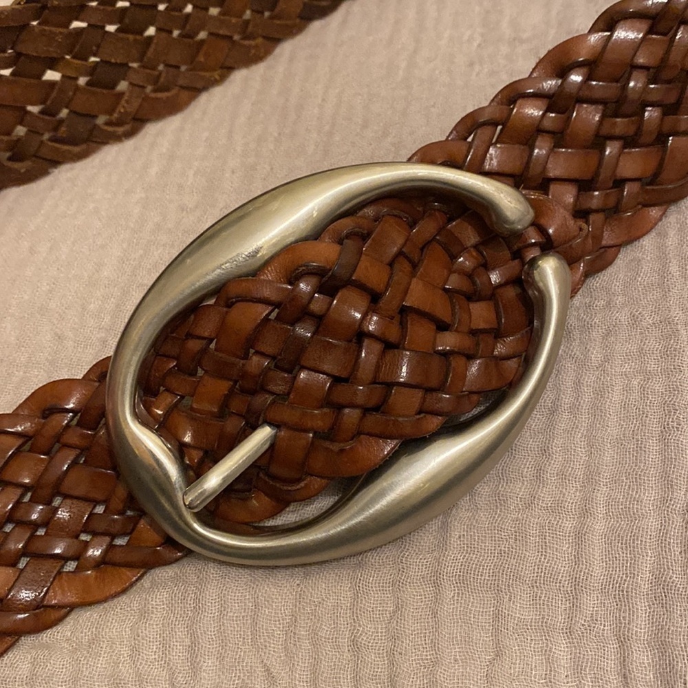 ABRO MADE IN ITALY Brown Woven Leather Belt with Silver Buckle. Size 80 - Picture 11 of 11